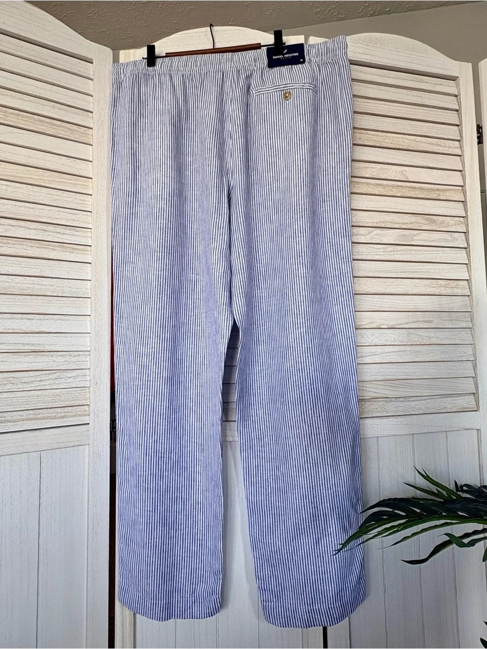Daniel Hechter Paris Linen Blend Stripe Drawstring Pants XL NWT Resort Beach